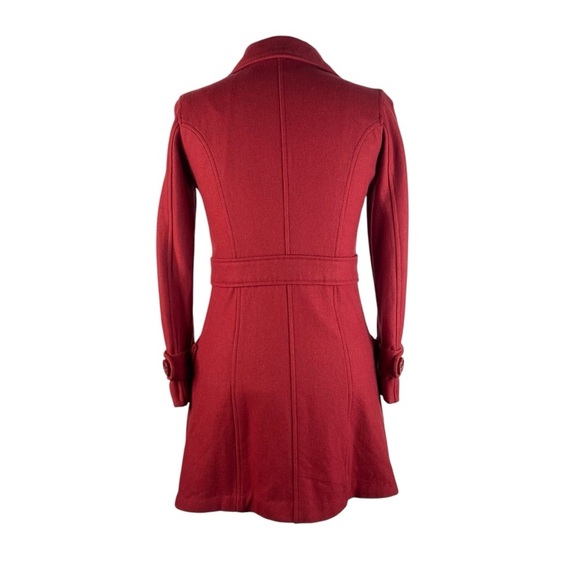 Tulle Anthropologie Button Front Wool Blend Pea Coat Small Red Longline Collared - Picture 4 of 9